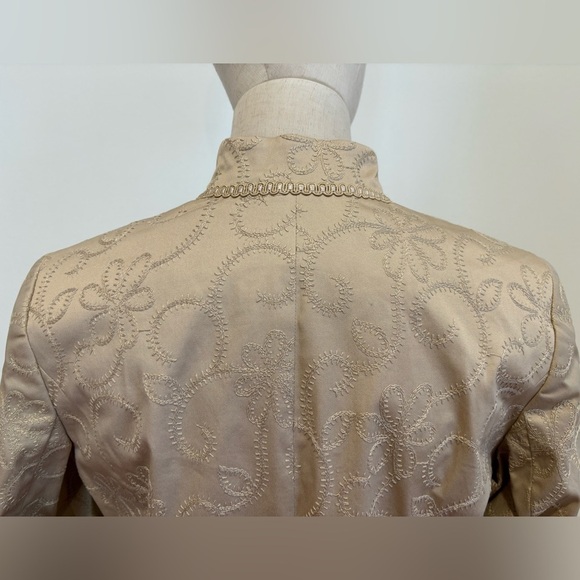 NWOT TAN EMBROIDERED RELAXED FIT JACKET W MANDARIN COLLAR & ABALONE BUTTONS 8P - Picture 8 of 14